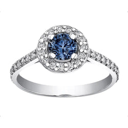 2 Ct. Blue Halo Natural Earth Mined Diamond Gemstone Ring White Gold