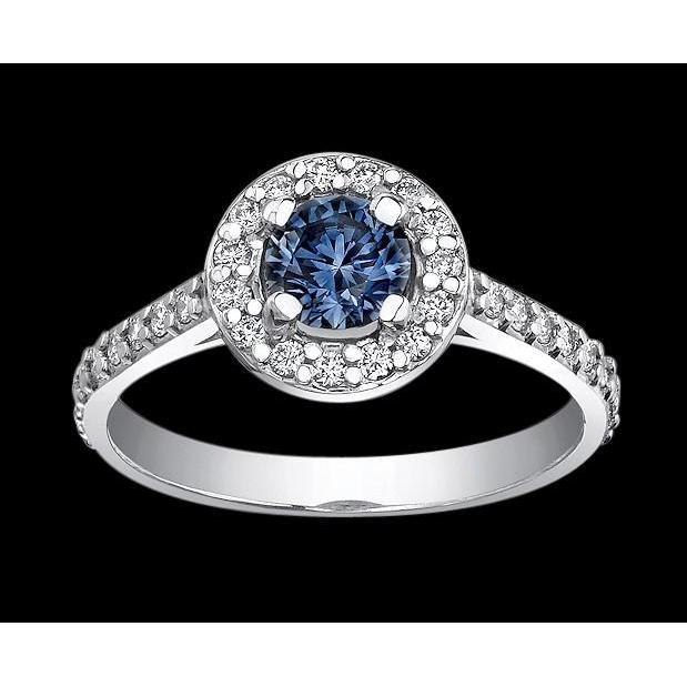 2 Ct. Blue Halo Diamond Gemstone Ring White Gold - Gemstone Ring-harrychadent.ca