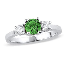 2 Ct Green Sapphire Natural Earth Mined Diamond Three Stone Wedding Ring 14K White Gold