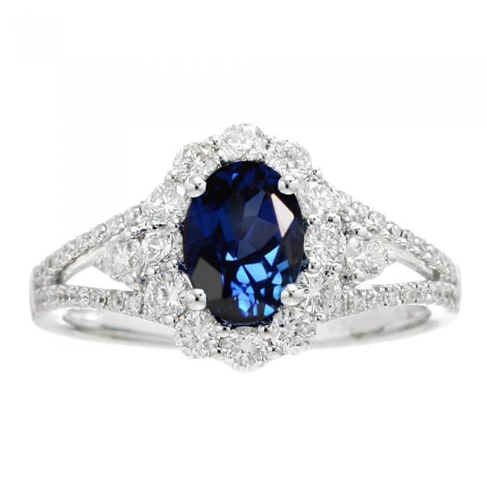 2 Ct Oval Ceylon Sapphire And Diamond Wedding Ring White Gold 14K - Gemstone Ring-harrychadent.ca