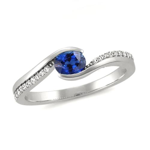 2 Ct Oval Cut Sri Lanka Sapphire And Diamond Ring White Gold 14K - Gemstone Ring-harrychadent.ca