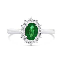 2 Ct Oval Shaped Green Emerald And Natural Earth Mined Diamond Wedding Ring White Gold 14K