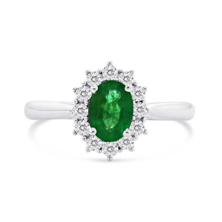 2 Ct Oval Shaped Green Emerald And Diamond Wedding Ring White Gold 14K - Gemstone Ring-harrychadent.ca