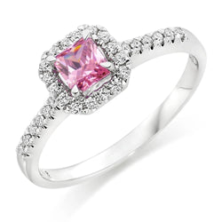 2 Ct Pink Sapphire And Natural Earth Mined Diamond Ring 14K White Gold