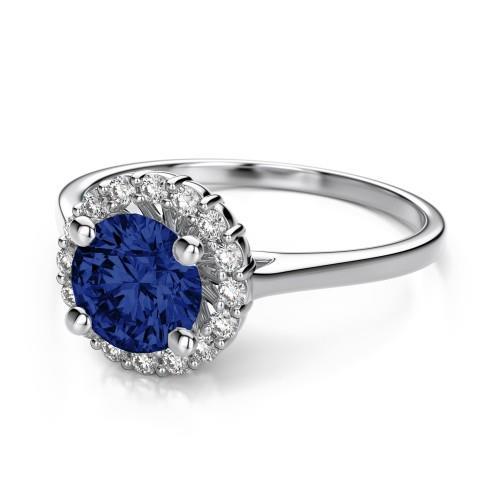 2 Ct Round Ceylon Sapphire Halo Diamond Ring - Gemstone Ring-harrychadent.ca