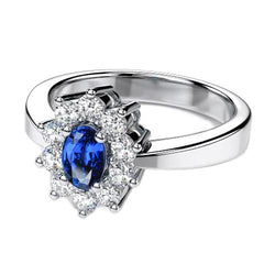 2 Ct Sri Lankan Sapphire And Diamond Anniversary Ring White Gold 14K