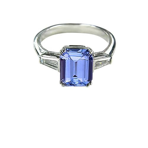 2 Ct Three Stone Tanzanite And Baguette Diamond Wedding Ring - Gemstone Ring-harrychadent.ca