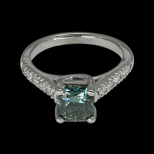 2 Cts. Blue Radiant Diamond Royal Gemstone Ring White Gold 14K - Gemstone Ring-harrychadent.ca