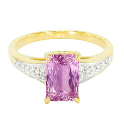 20.70 Ct Pink Kunzite And Natural Earth Mined Diamonds Ring Two Tone 14K Gemstone