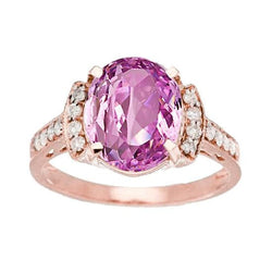 20.75 Ct Rose Gold 14K Pink Kunzite With Natural Earth Mined Diamond Fine Ring Jewelry