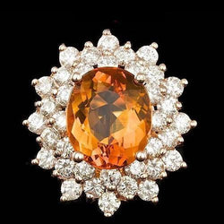 21.50 Ct Oval Cut Citrine Natural Earth Mined Diamond Wedding Ring White Gold 14K