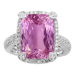 21.70 Ct. Pink Kunzite And Natural Earth Mined Diamonds Wedding Ring Gold