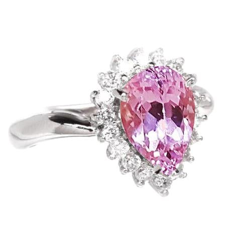 21.75 Carats Pear Kunzite With Round Diamonds Ring White Gold 14K - Gemstone Ring-harrychadent.ca