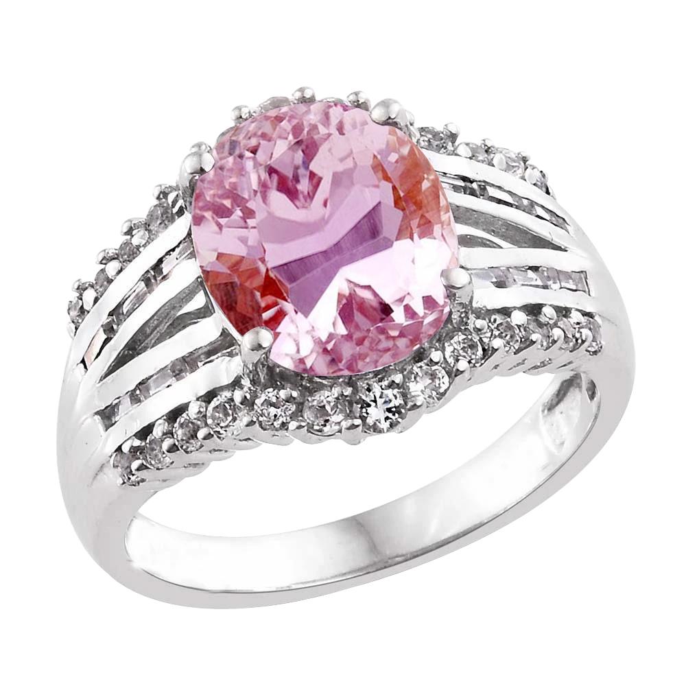 21.85 Ct. Solitaire With Accent Kunzite And Diamonds Ring White Gold - Gemstone Ring-harrychadent.ca