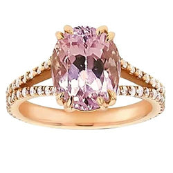 21 Carats Oval Cut Pink Kunzite With Natural Earth Mined Diamond Anniversary Ring