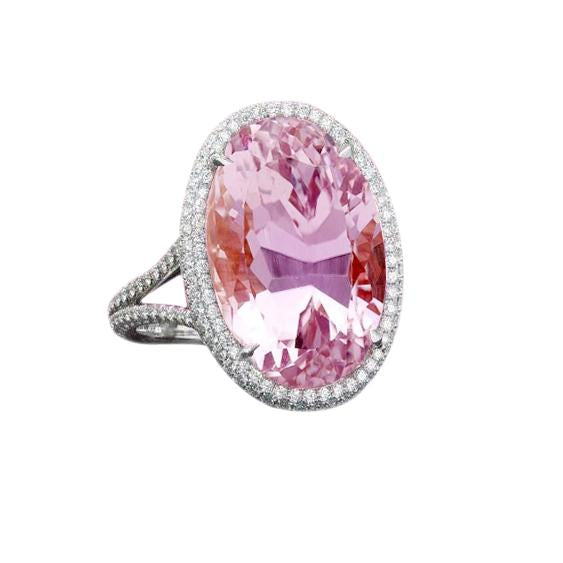 21 Carats Pink Kunzite And Diamond Wedding Ring White Gold 14K - Gemstone Ring-harrychadent.ca