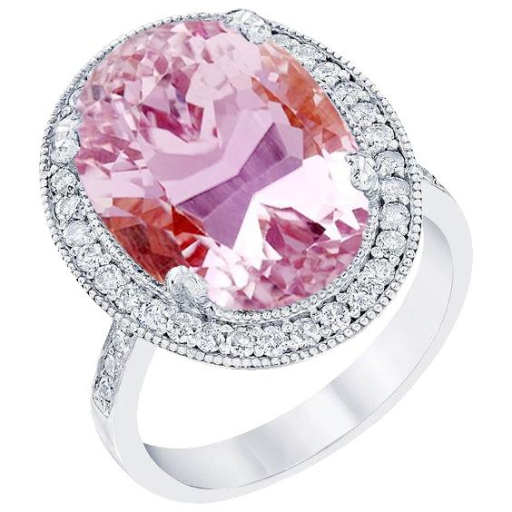 22.34 Ct Pink Kunzite And Diamonds Ring White Gold 14K - Gemstone Ring-harrychadent.ca