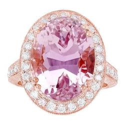 22.50 Carats Pink Kunzite With Natural Earth Mined Diamond Ring New Rose Gold 14K