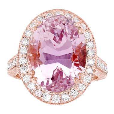 22.50 Carats Pink Kunzite With Diamond Ring New Rose Gold 14K - Gemstone Ring-harrychadent.ca