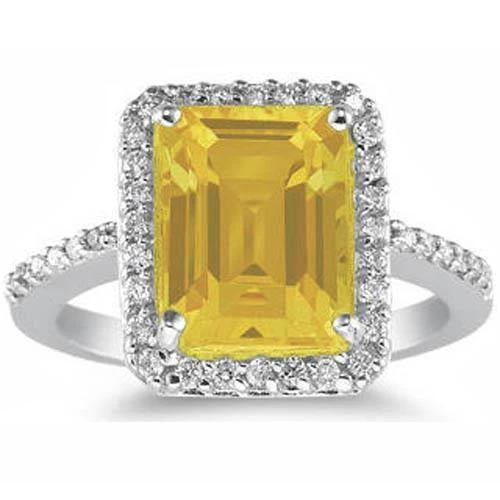 22 Carats Yellow Citrine And Diamond Wedding Ring White Gold Jewelry - Gemstone Ring-harrychadent.ca