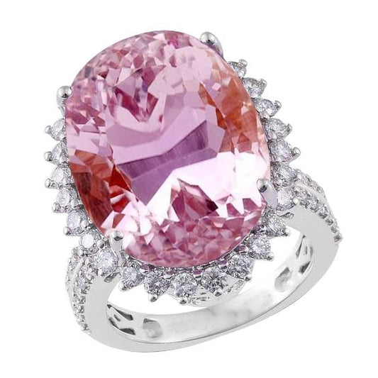 22 Ct Oval Cut Pink Kunzite And Diamond Wedding Ring White Gold 14K - Gemstone Ring-harrychadent.ca