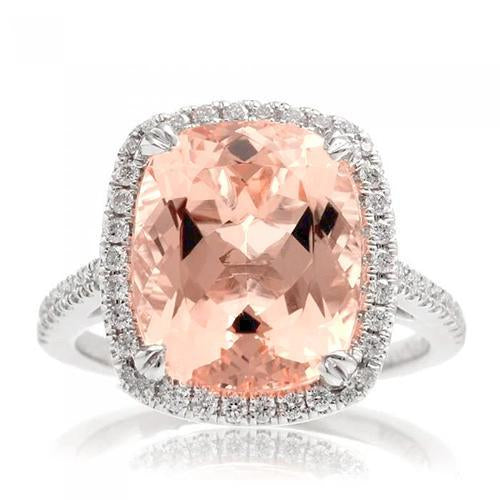 23.05 Ct Big Morganite With Diamonds Wedding Ring Gold White 14K - Gemstone Ring-harrychadent.ca