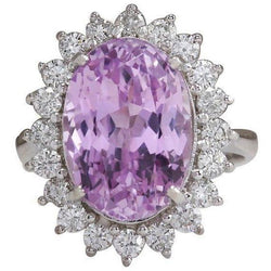 23 Carats Pink Kunzite And Natural Earth Mined Diamond Wedding Ring White Gold 14K