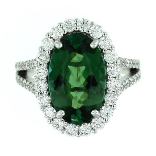 23 Ct Green Tourmaline And Diamond Ring 14K White Gold - Gemstone Ring-harrychadent.ca
