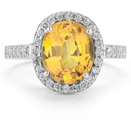 23 Ct Oval Cut Yellow Citrine And Diamond Wedding Ring White Gold - Gemstone Ring-harrychadent.ca