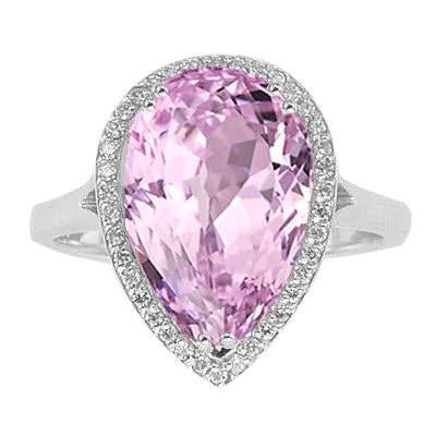 24.45 Carats Pear Pink Kunzite With Diamond Wedding Ring White Gold - Gemstone Ring-harrychadent.ca