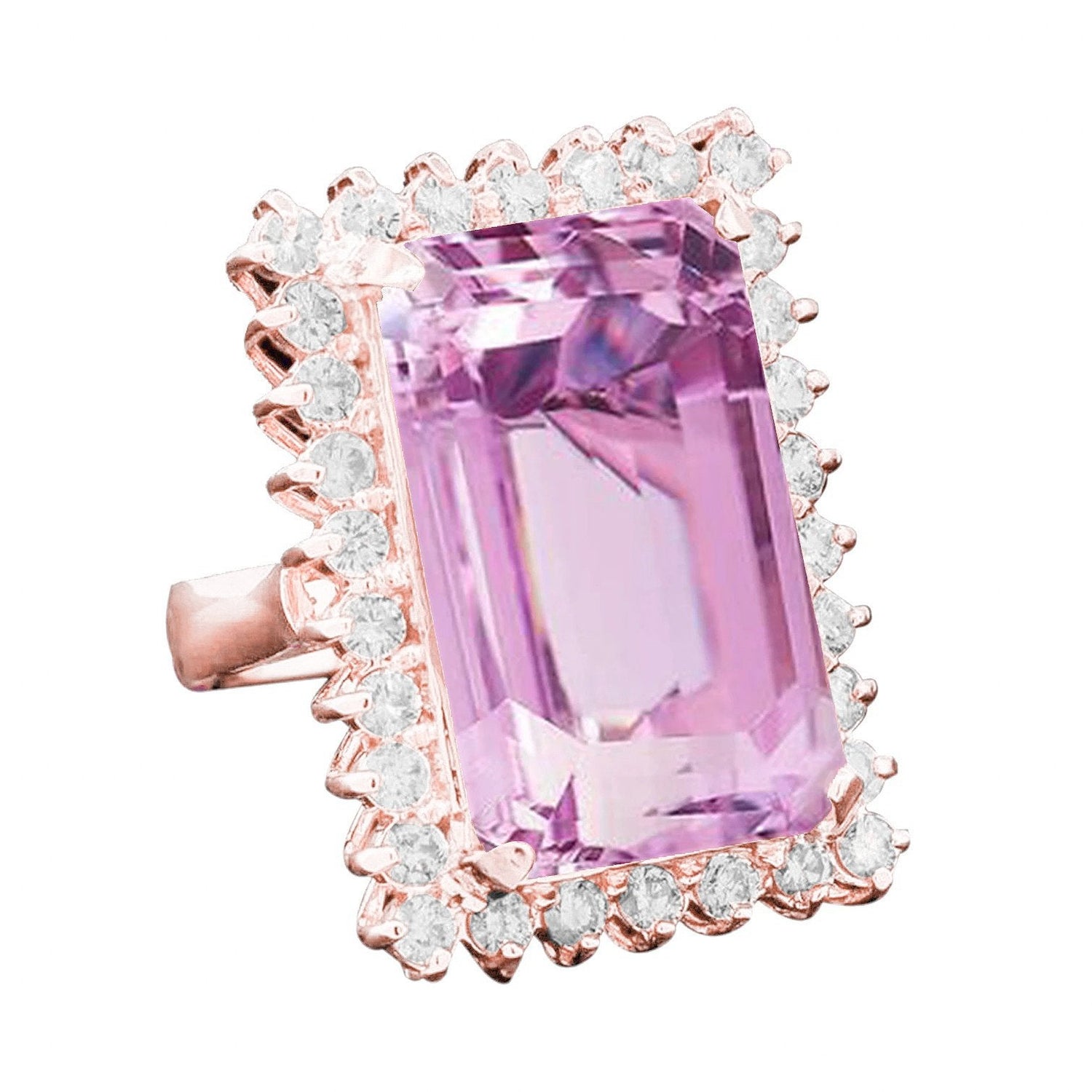 24 Carat Kunzite With Diamonds Ring Prong Set Rose Gold 14K - Gemstone Ring-harrychadent.ca