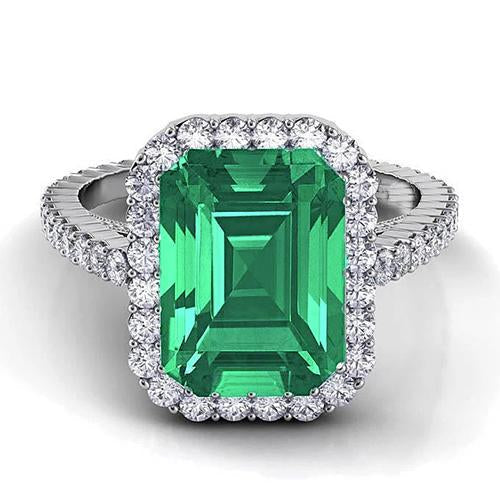 24 Ct Green Emerald And Diamond Wedding Ring White Gold Jewelry - Gemstone Ring-harrychadent.ca