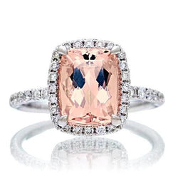 25.25 Carats Morganite And Natural Earth Mined Diamonds Wedding Ring Gold White 14K