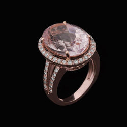 25 Ct Prong Set Kunzite And Natural Earth Mined Diamonds Wedding Ring Gold Rose 14K