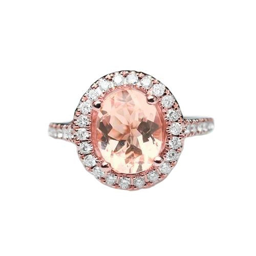 27.50 Ct Solitaire With Accent Morganite With Diamonds Ring Gold 14K - Gemstone Ring-harrychadent.ca