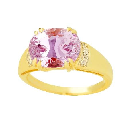 28.25 Ct Oval Cut Kunzite With Round Diamonds Ring 14K Yellow Gold - Gemstone Ring-harrychadent.ca