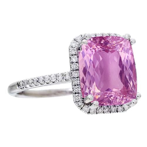 29.25 Ct Kunzite With Diamonds Ring Prong Set White Gold 14K New - Gemstone Ring-harrychadent.ca