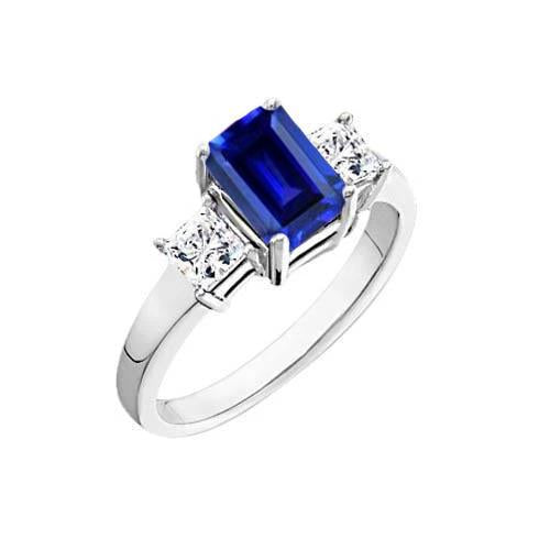 3.05 Ct. Emerald Ceylon Sapphire And Diamonds Three Stone Ring - Gemstone Ring-harrychadent.ca