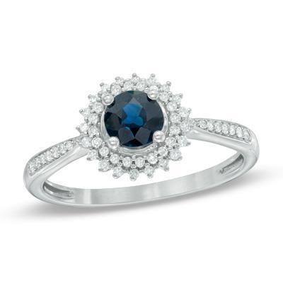 3.10 Ct Round Ceylon Blue Sapphire & Diamonds Ring WG 14K - Gemstone Ring-harrychadent.ca