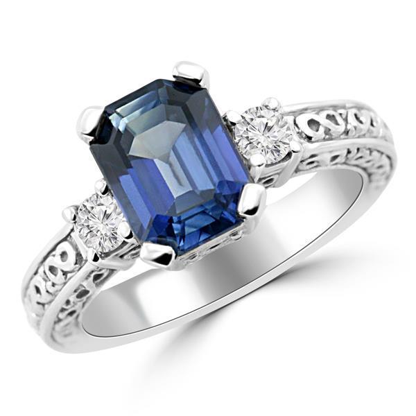 3.15 Carats Sri Lankan Sapphire & Diamond Wedding Ring White Gold 14K - Gemstone Ring-harrychadent.ca