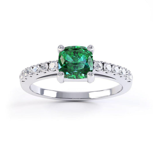 3.2 Ct Green Emerald With Diamond Wedding Ring White Gold 14K - Gemstone Ring-harrychadent.ca