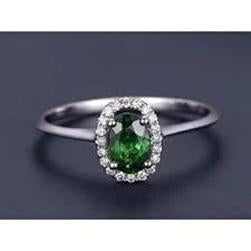 3.2 Ct Oval Green Emerald Halo Diamond Ring 14K White Gold New - Gemstone Ring-harrychadent.ca