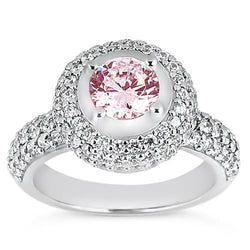 3.21 Ct Round Pink Halo Gemstone Ring White Gold