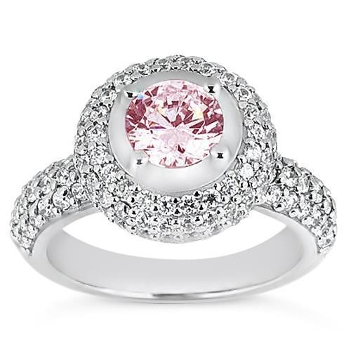 3.21 Ct Round Pink Halo Gemstone Ring White Gold - Gemstone Ring-harrychadent.ca