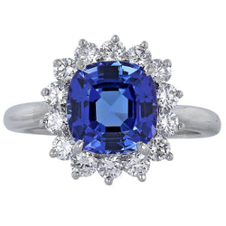 3.25 Carats Asscher Tanzanite & Round Natural Earth Mined Diamond Wedding Ring