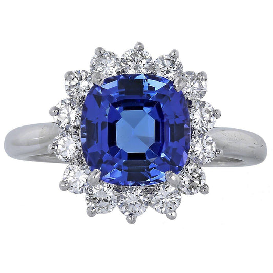 3.25 Carats Asscher Tanzanite & Round Diamond Wedding Ring - Gemstone Ring-harrychadent.ca