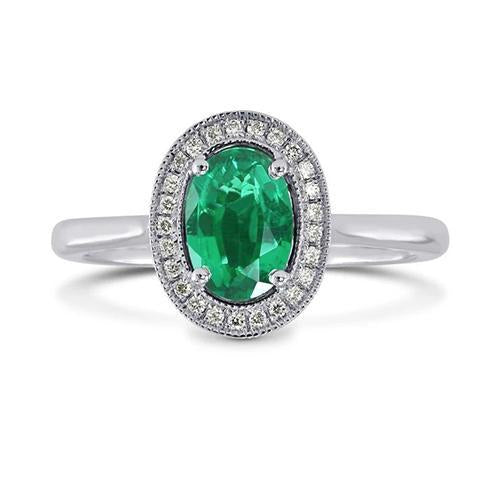 3.25 Carats Green Emerald And Diamond Ring White Gold 14K - Gemstone Ring-harrychadent.ca