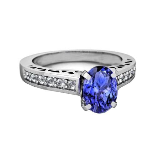 3.25 Carats Tanzanite And Diamond Engagement Ring 14K White Gold - Gemstone Ring-harrychadent.ca