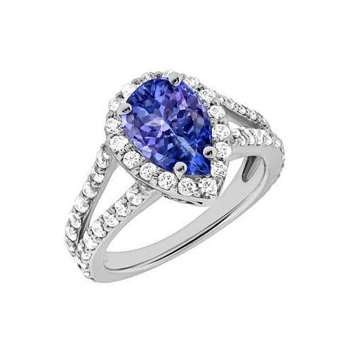 3.25 Ct Blue Pear Cut Tanzanite With Diamond Ring Lady Men Gold - Gemstone Ring-harrychadent.ca
