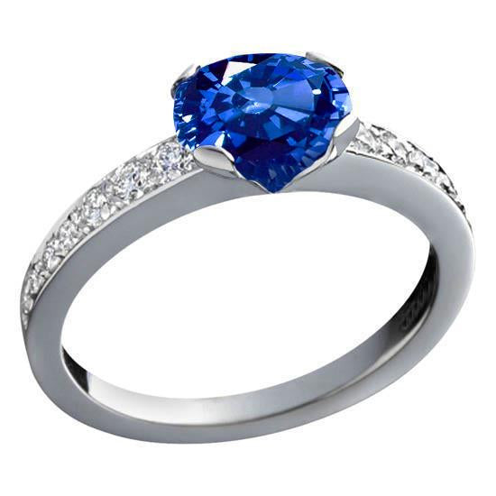 3.25 Ct Round Sri Lanka Sapphire Diamonds Ring Gold 14K - Gemstone Ring-harrychadent.ca